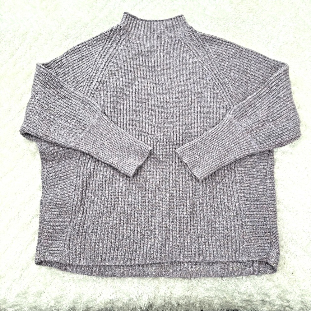 Chicos Sweater Womens Large Ribbed Mock Neck Pullover Knit Long Sleeve Soft Work